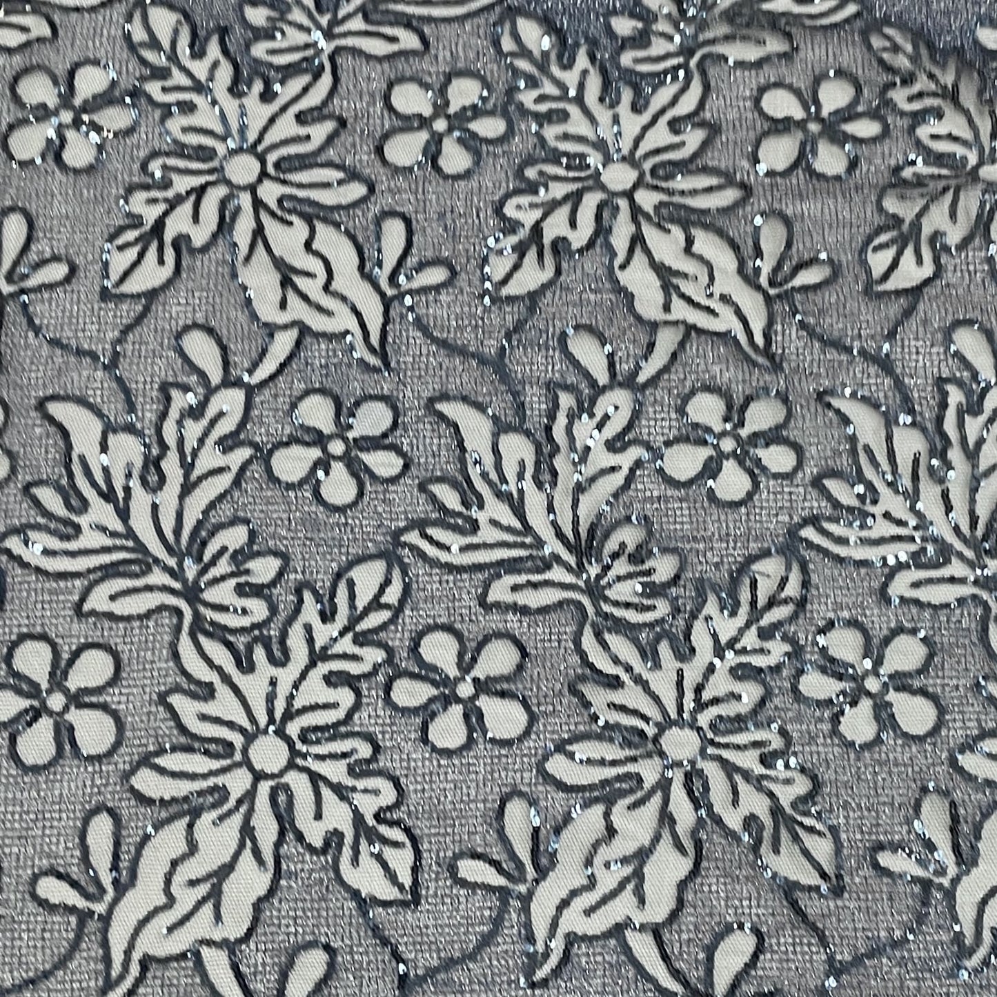 Classic Blue Floral Sequence Embroidery Net Fabric