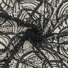 Black Pearl Sequence Embroidery Net Fabric