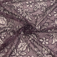 Classic Wine Floral Sequence Embroidery Net Fabric