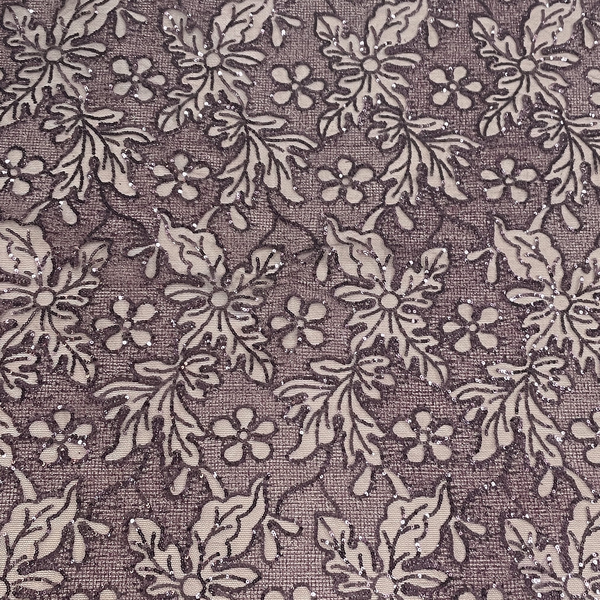 Classic Wine Floral Sequence Embroidery Net Fabric