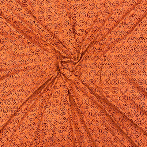 Orange Geometrical Floral Cotton Lace Fabric - TradeUNO