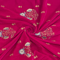 Classic Magenta Floral Sequence Embroidery Velvet Fabric