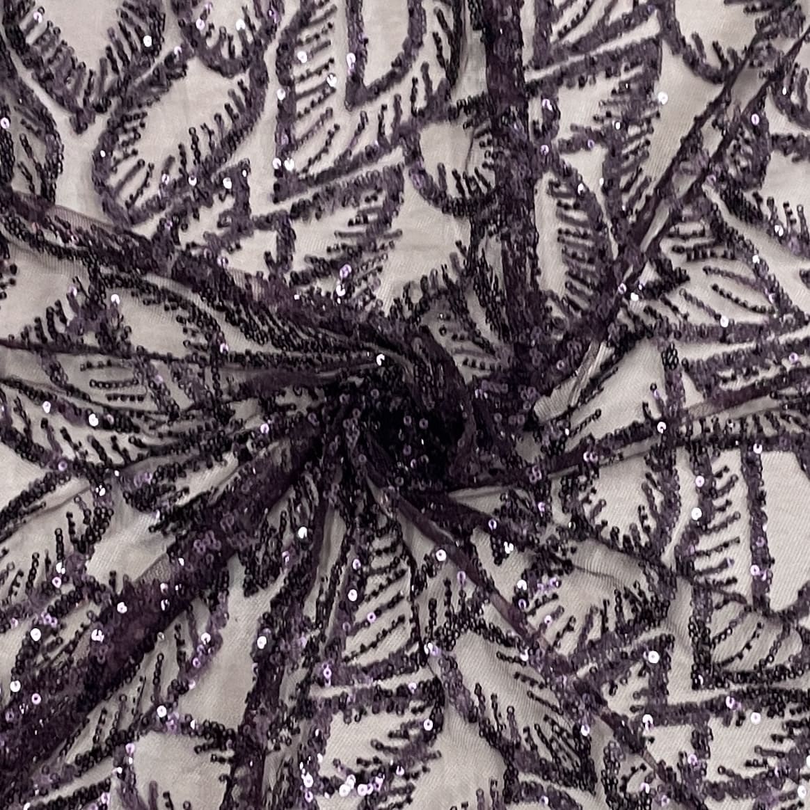 Classic Wine Leaves Sequence Pearl Embroidery Net Fabric