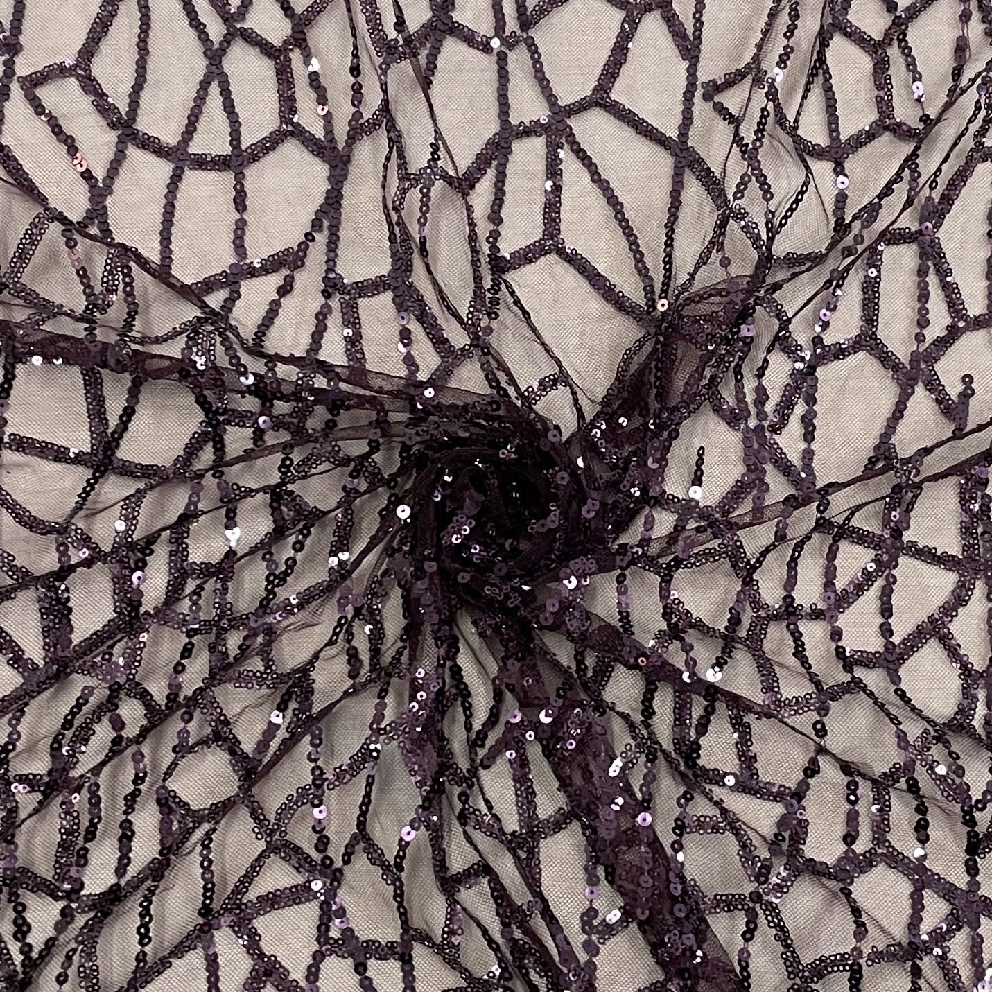 Classic Wine Geometrical Sequence Embroidery Net Fabric