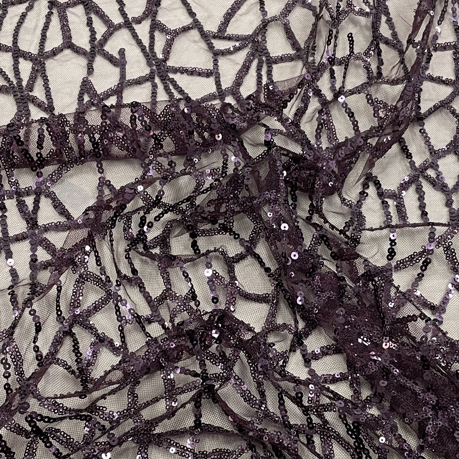 Classic Wine Geometrical Sequence Embroidery Net Fabric