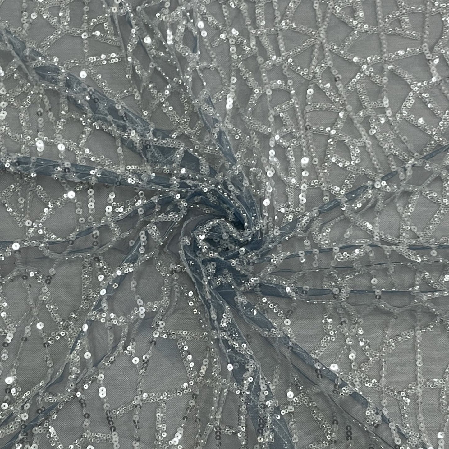 Classic Blue Geometrical Sequence Embroidery Net Fabric
