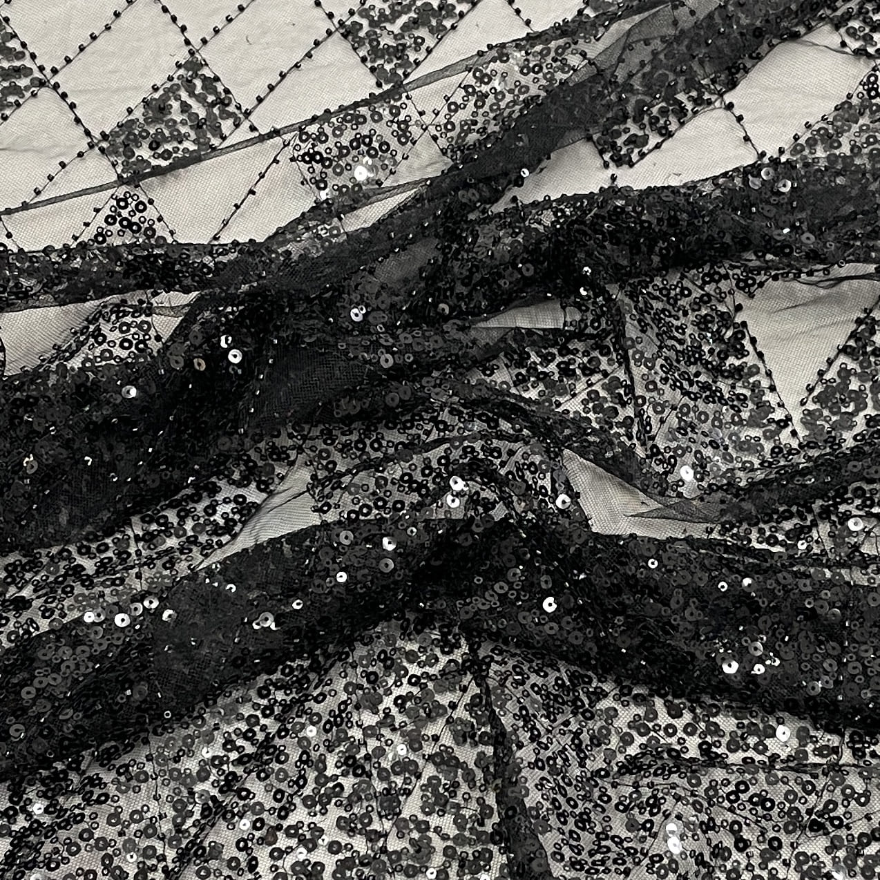 Classic Black Sequence Embroidery Net Fabric