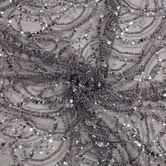 Classic Eggplant Purple Pearl Sequence Embroidery Net Fabric