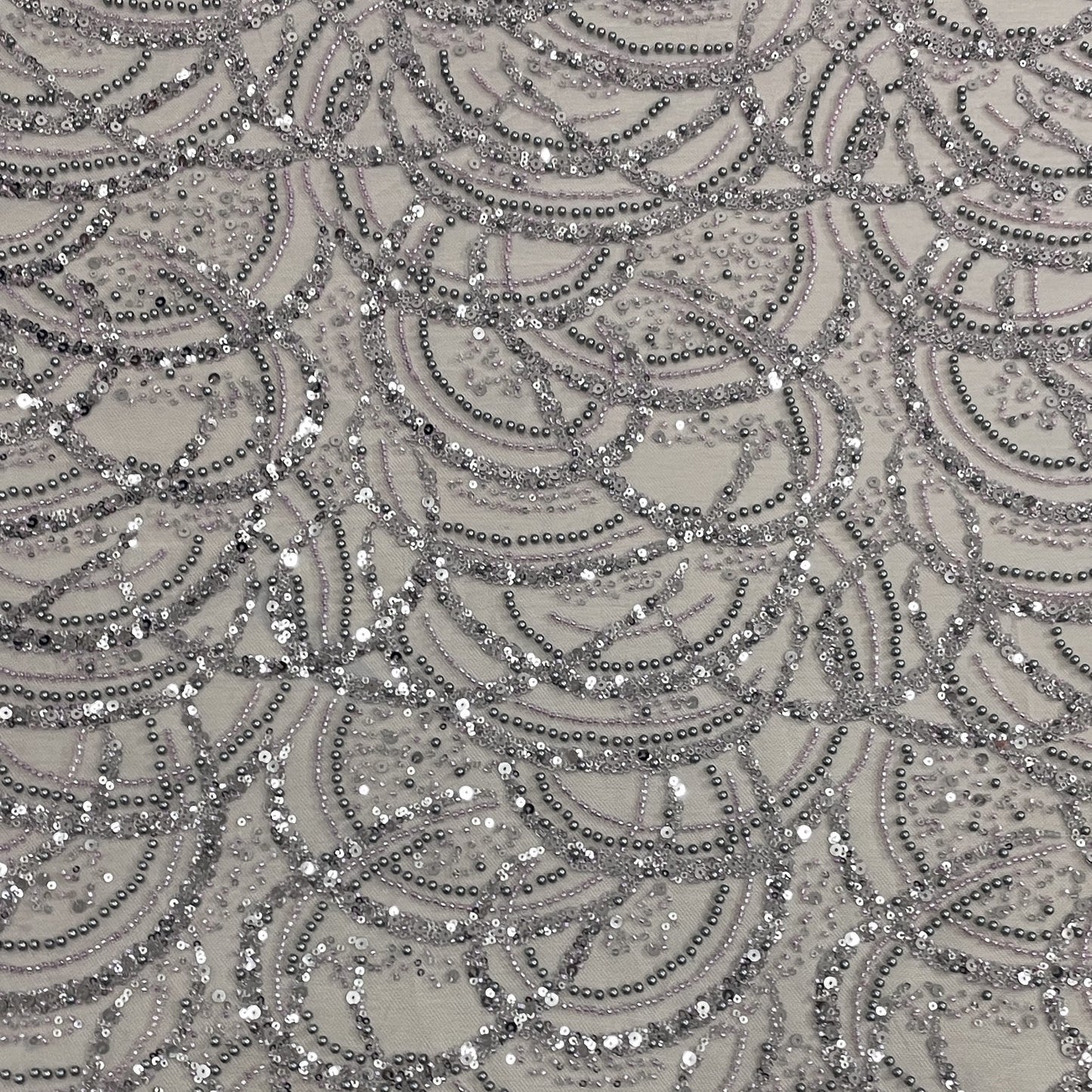 Classic Eggplant Purple Pearl Sequence Embroidery Net Fabric