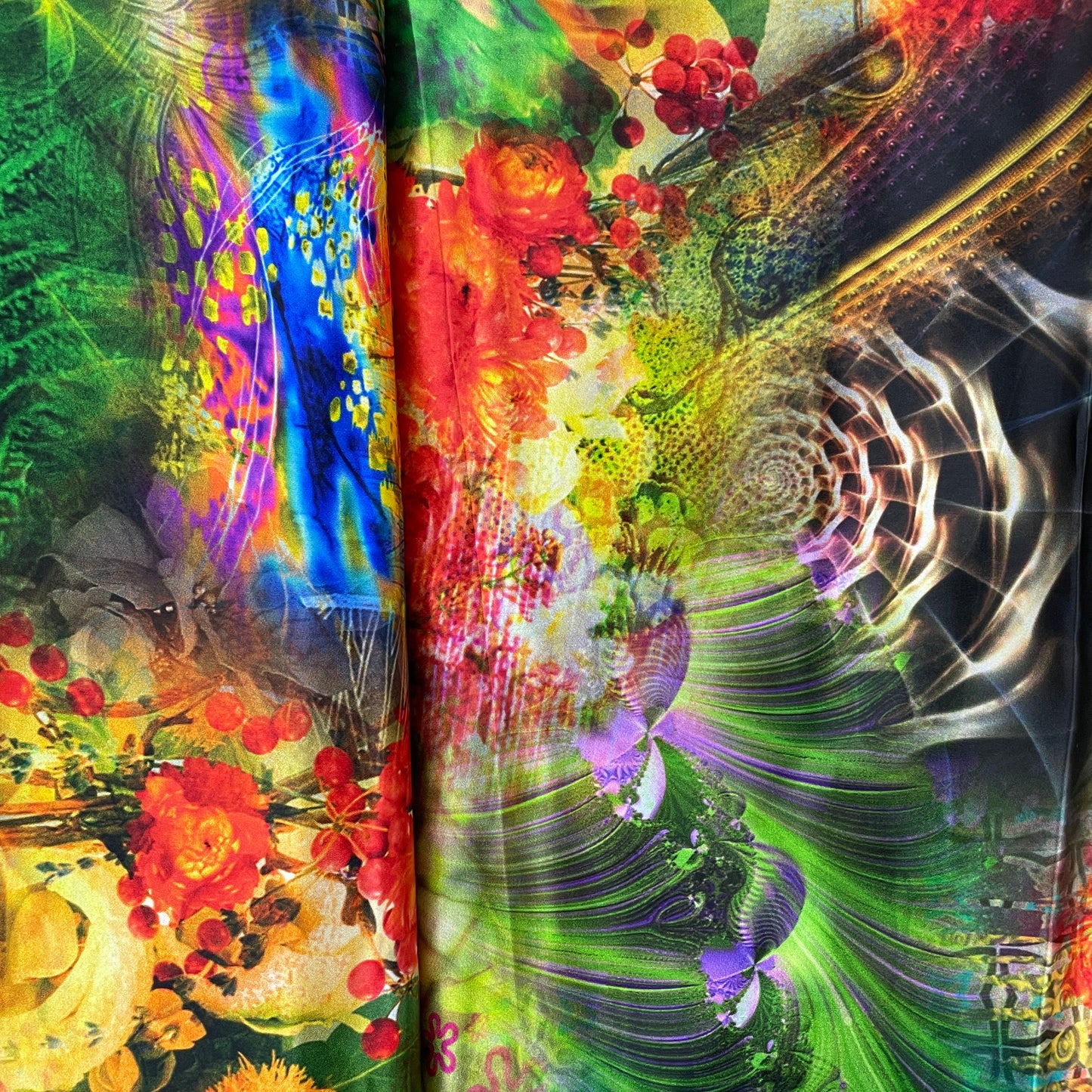 Multicolor Floral Print Viscose Satin Fabric - TradeUNO