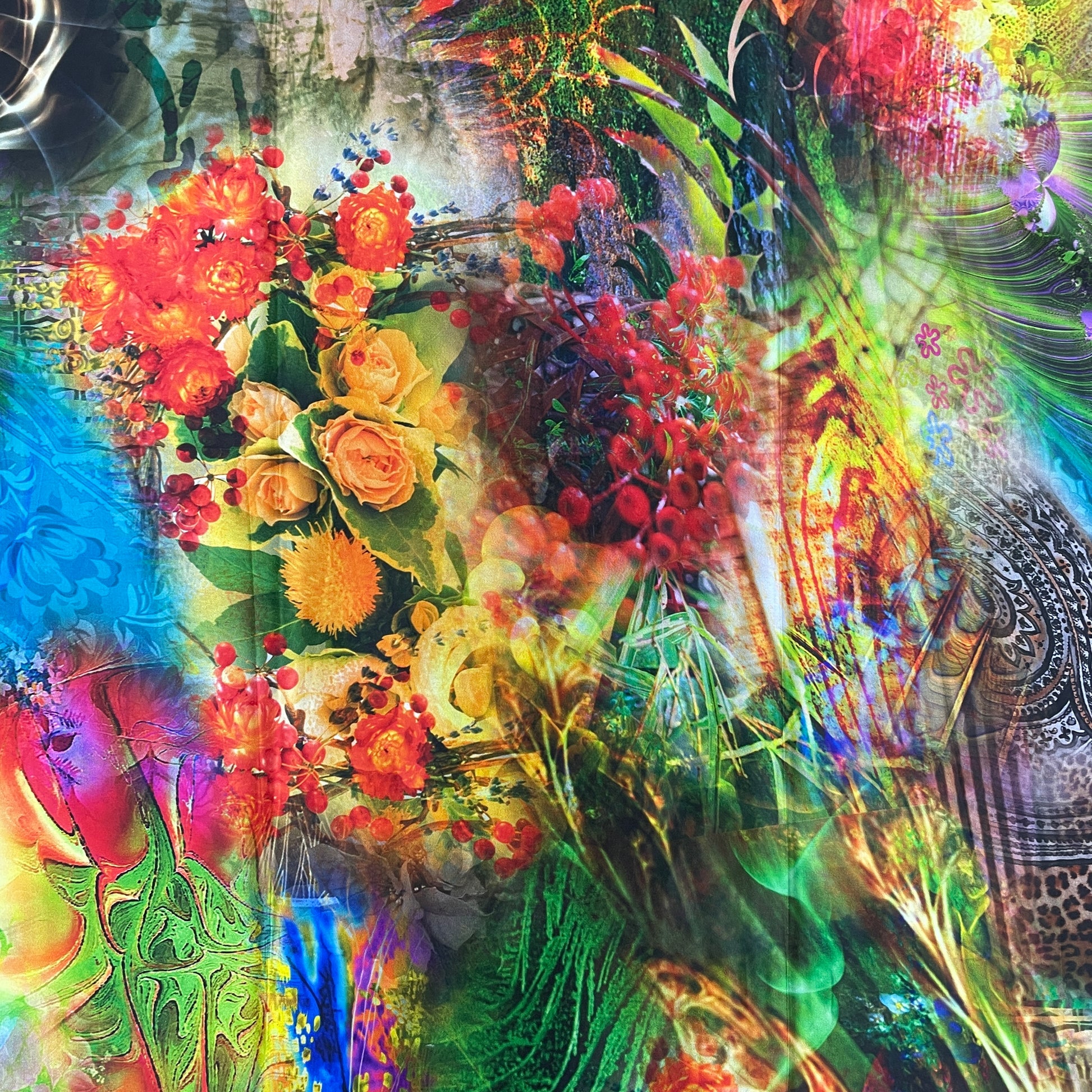 Multicolor Floral Print Viscose Satin Fabric - TradeUNO