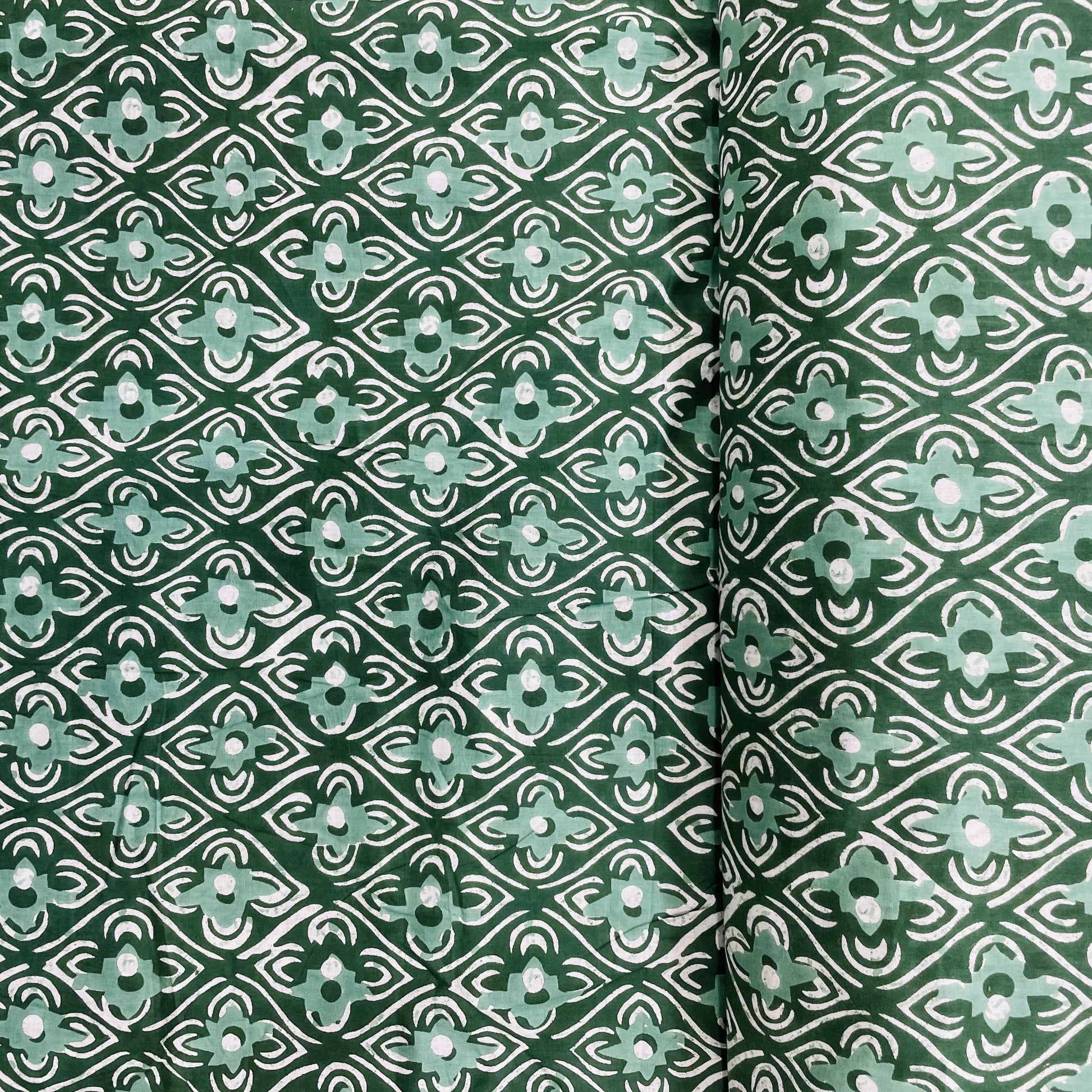 Green Handblock Print Cotton Fabric - TradeUNO