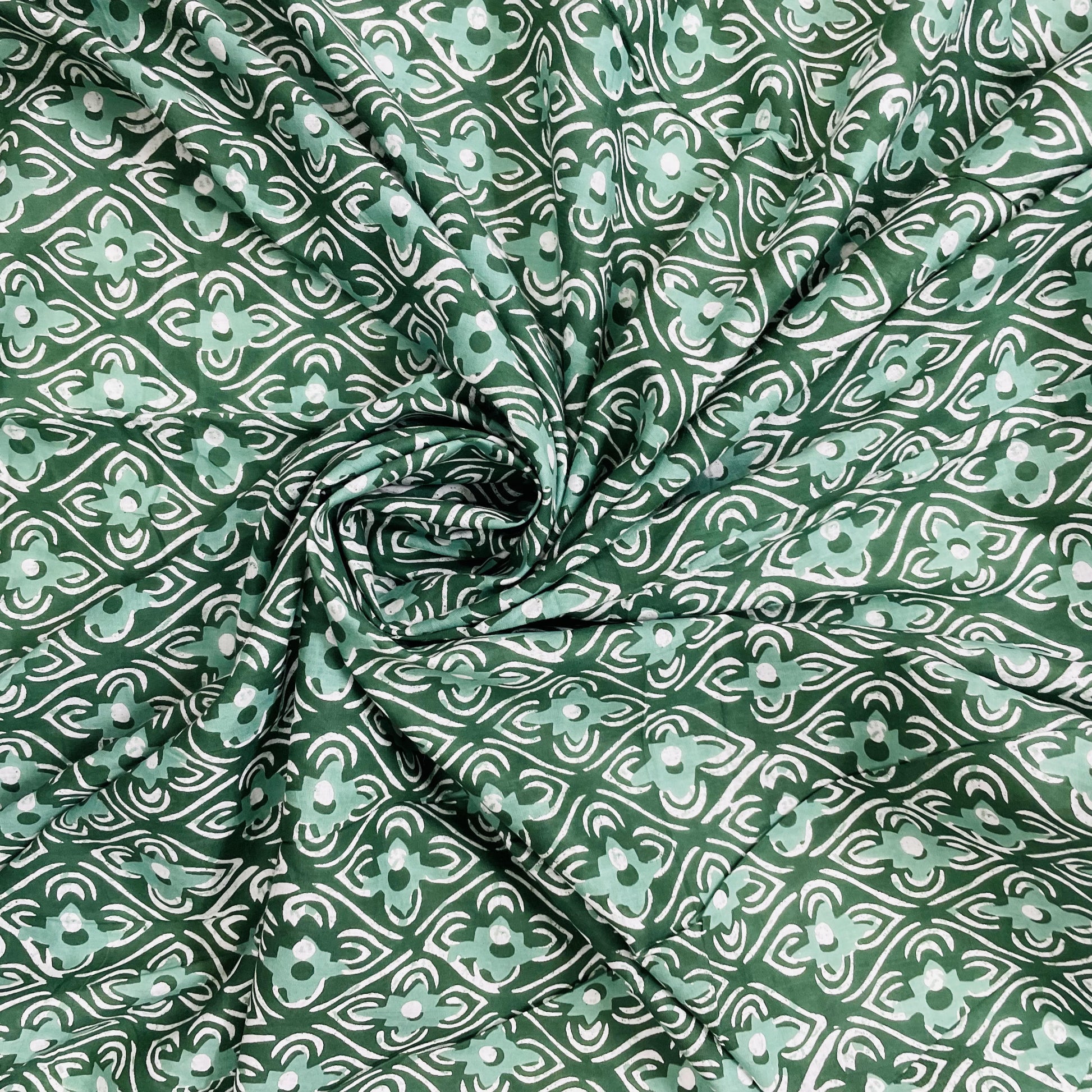 Green Handblock Print Cotton Fabric - TradeUNO