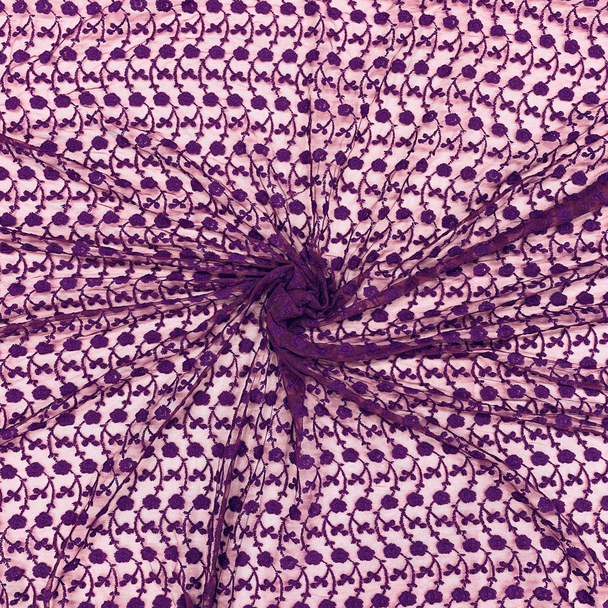Purple Floral Print Lace Fabric - TradeUNO