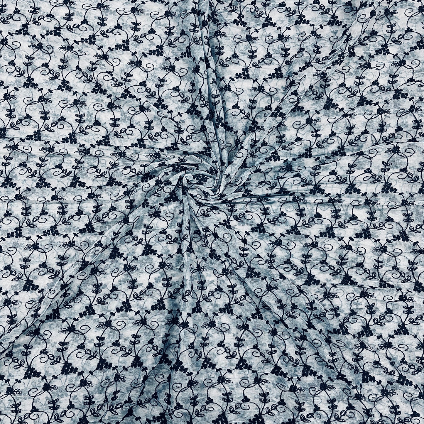 Grey Floral Lace Net Embroidery Fabric - TradeUNO