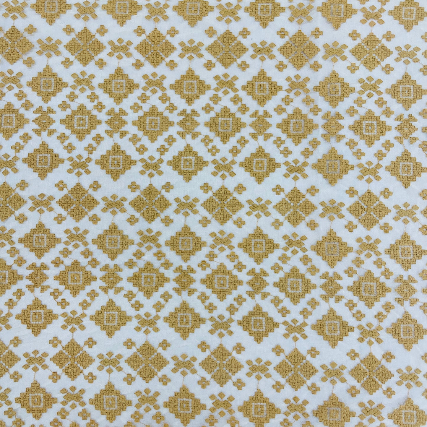 Mustard Yellow Geometrical Embroidery Lace Fabric - TradeUNO