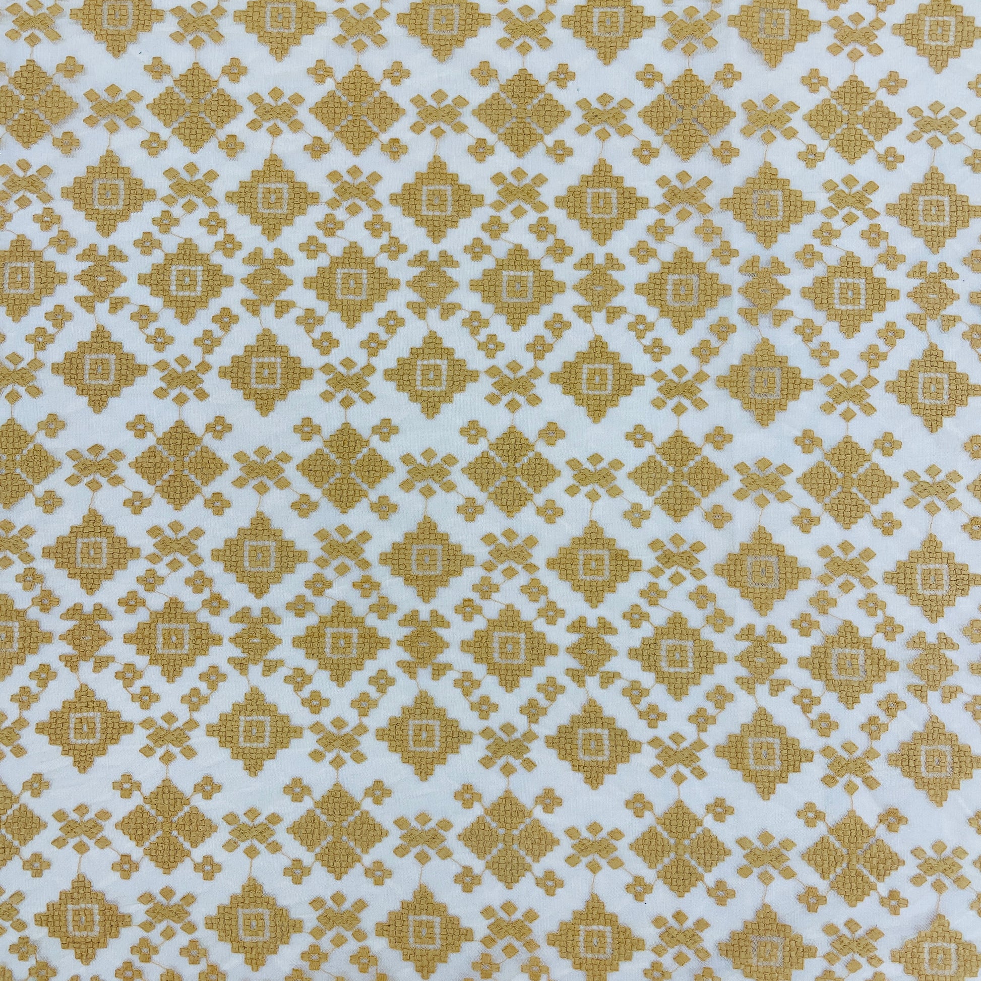 Mustard Yellow Geometrical Embroidery Lace Fabric - TradeUNO