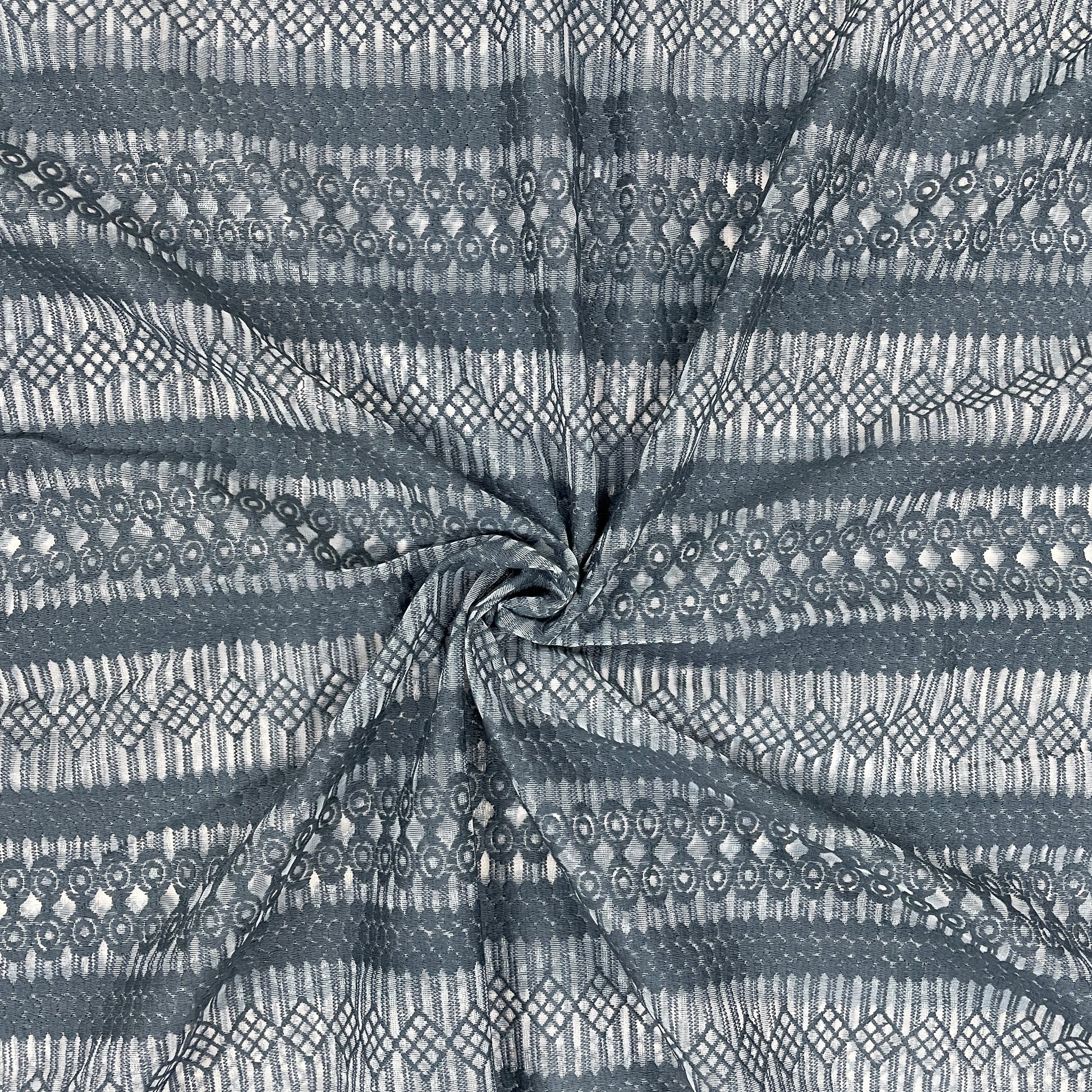 White & Grey Floral Print Lace Fabric - TradeUNO
