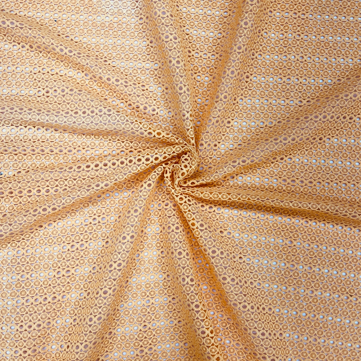 Cantaloupe Orange Floral Print Crochet Fabric - TradeUNO