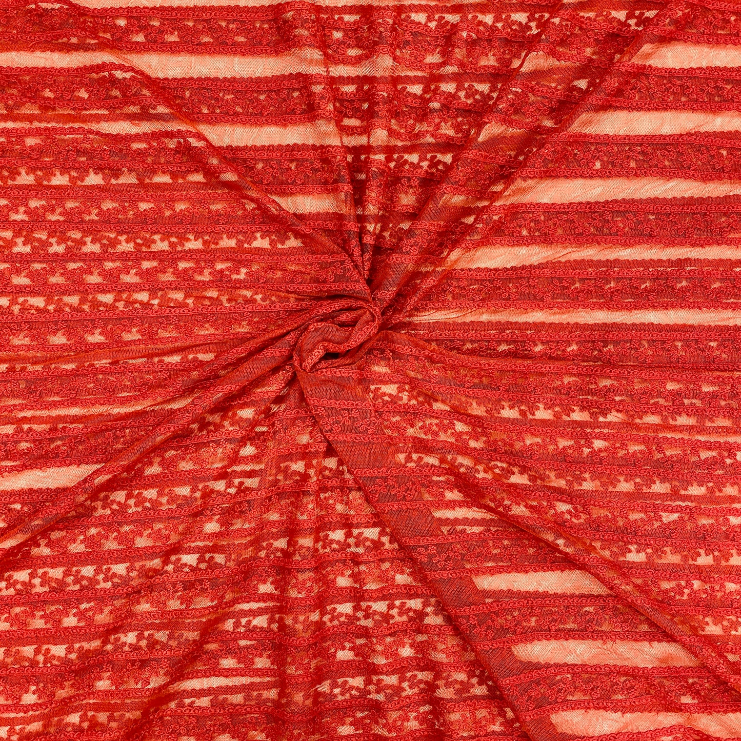 Rosso Corsa Red Floral Print Crochet Fabric - TradeUNO