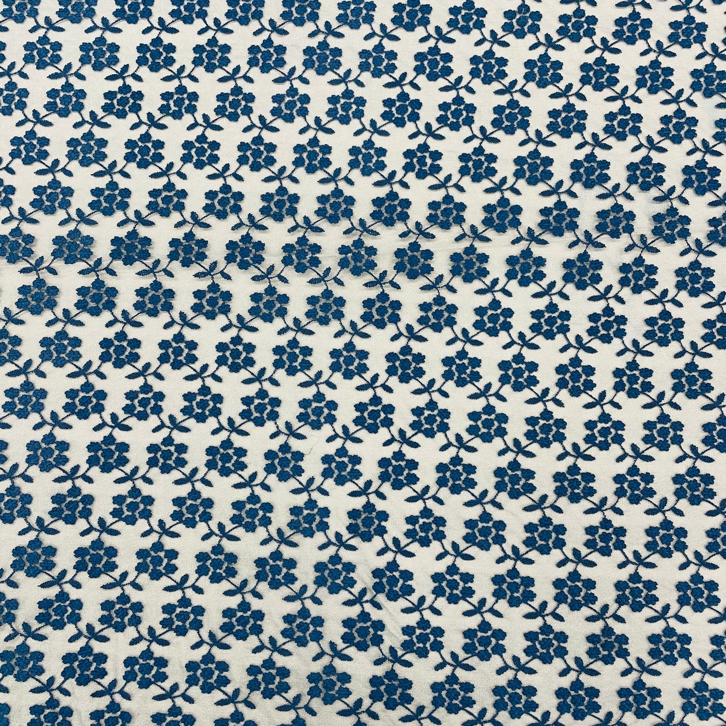 Aegean Blue Floral Print Crochet Fabric