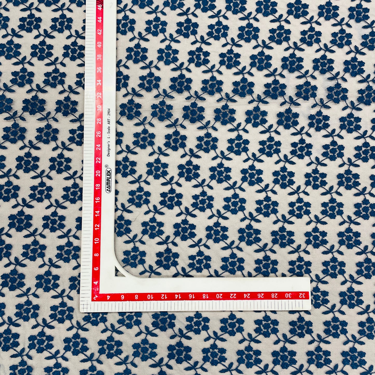 Aegean Blue Floral Print Crochet Fabric
