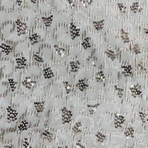 White With Bronze And Gold Embroidery Sequence Dyeable Georgette Fabric - TradeUNO