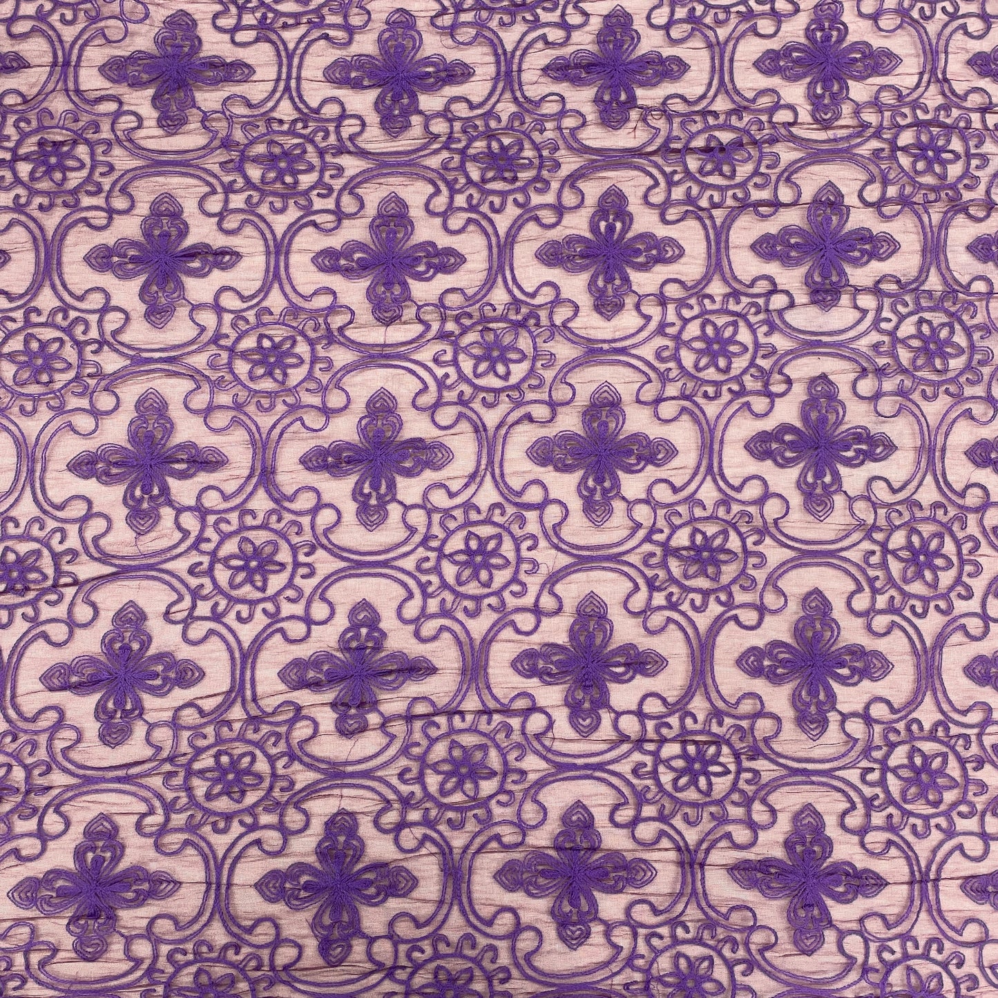 Amethyst Purple Floral Print Crochet Fabric