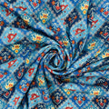 Blue ikkat patola with gold foil Chanderi Jacquard Fabric