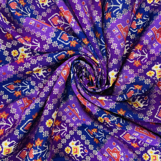 Purple Ikat Patola With Gold Foil Chanderi Jacquard Fabric
