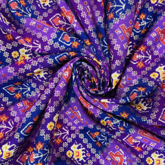 Purple Ikat Patola With Gold Foil Chanderi Jacquard Fabric - TradeUNO