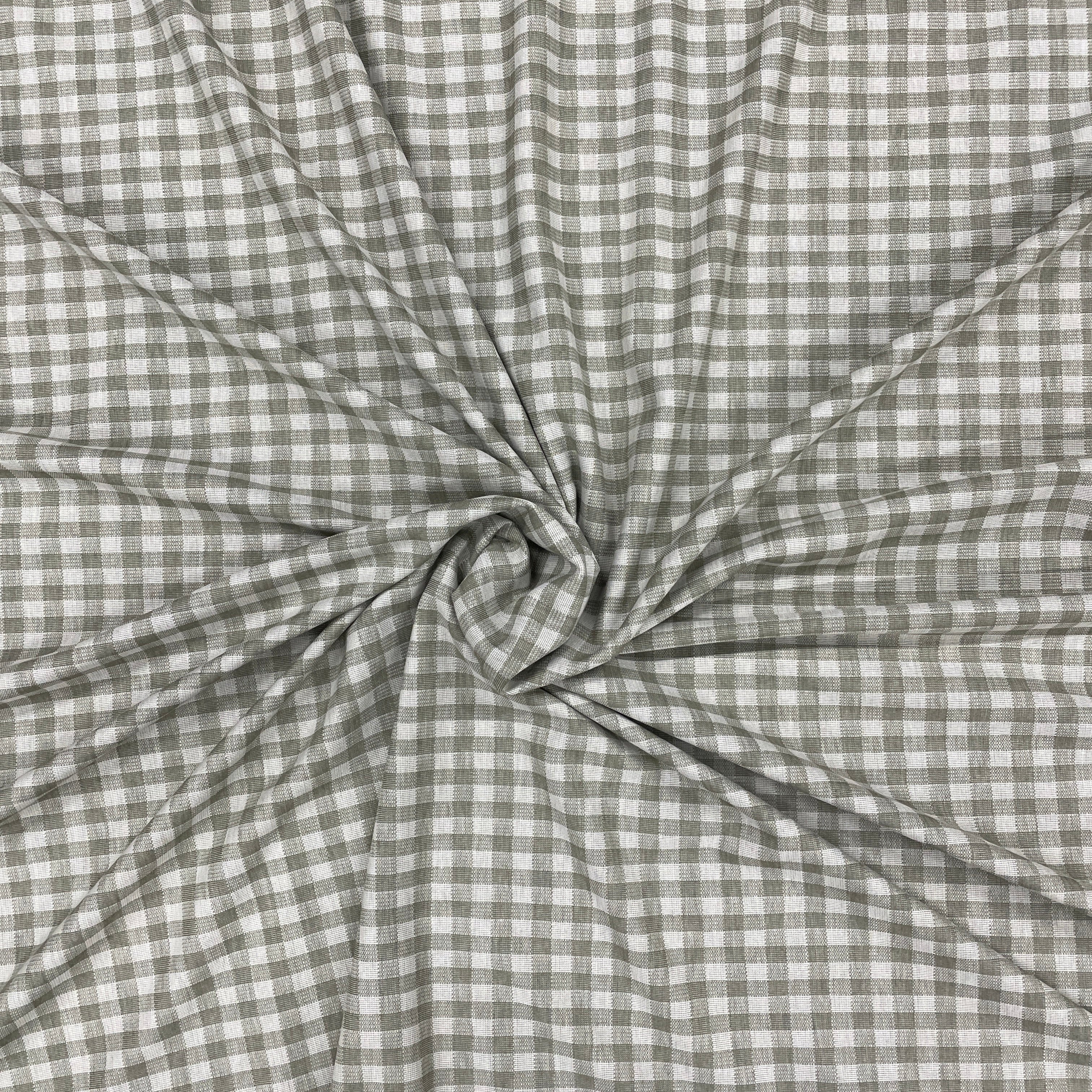 Green White Check Pattern Cotton Woollen Suiting Fabric - TradeUNO