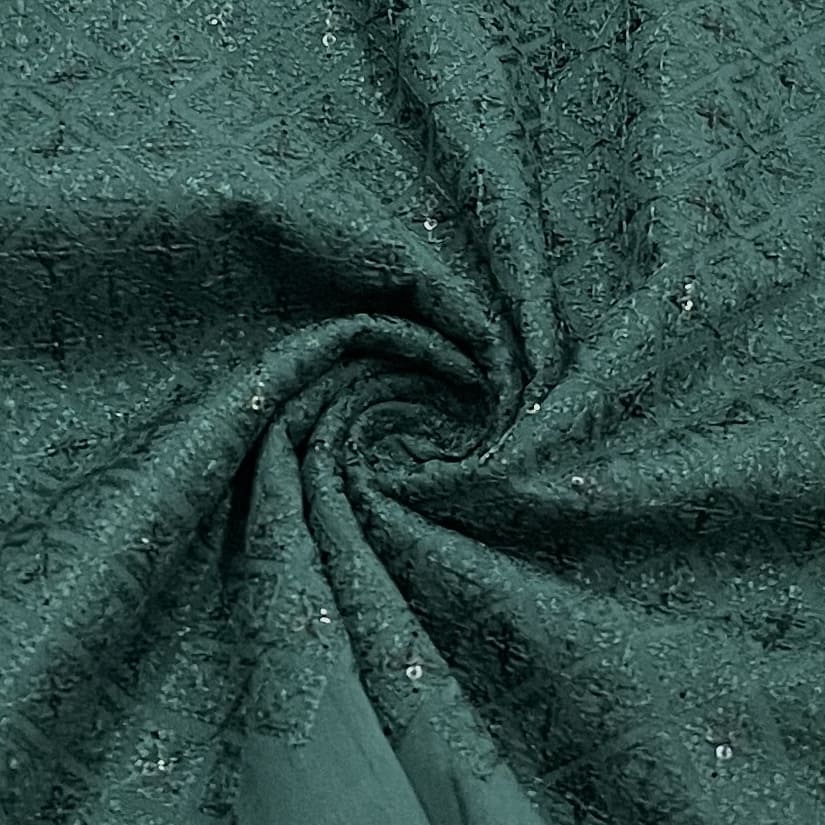 Premium Green Sequence Thread Embroidery Russian Silk Fabric