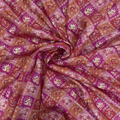 Pink And Red Ikat Patola With Gold Foil Chanderi Jacquard - TradeUNO