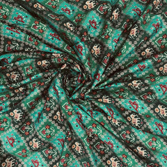 Green Ikat Patola With Dold Foil Chanderi Jacquard Fabric - TradeUNO