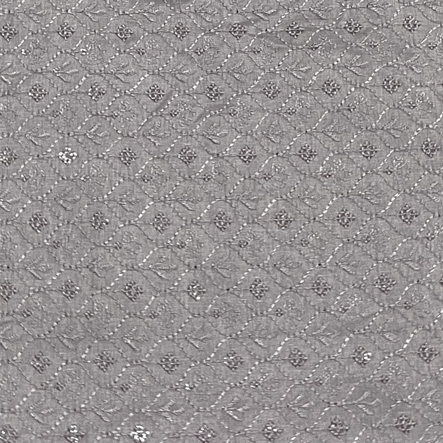 Premium Grey Sequence Thread Embroidery Russian Silk Fabric