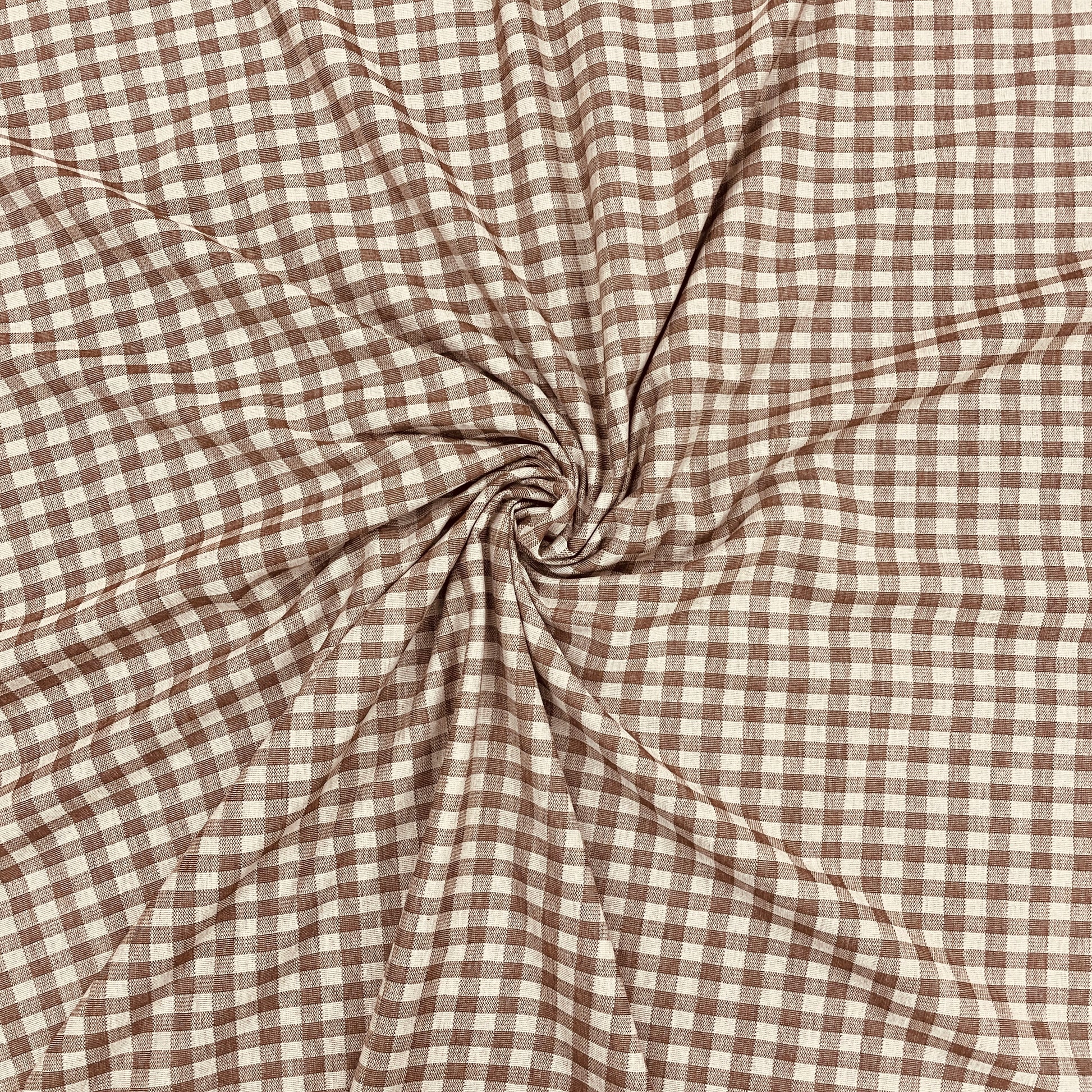 Dark Brown Cream Check Pattern Woollen Suiting Fabric - TradeUNO