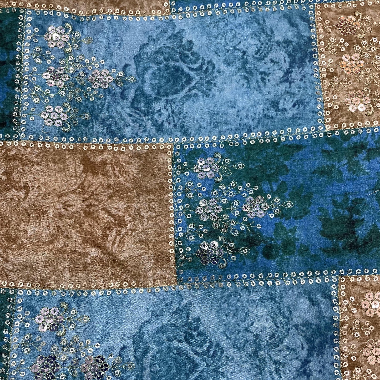 Sky Blue With Brown Floral Embroidery Sequence Chinnon - TradeUNO