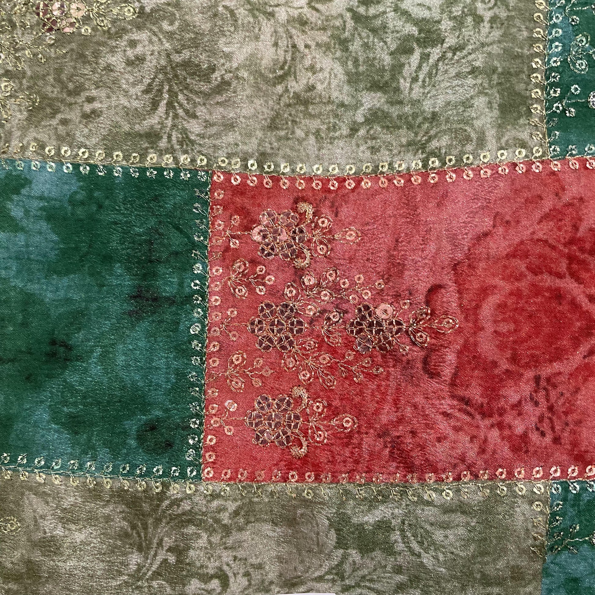 Red With Green Floral Embroidery Sequence Chinnon - TradeUNO