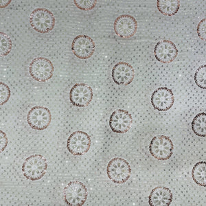 White With Bronze And Gold Floral Embroidery Sequence Dyeable Georgette Fabric - TradeUNO