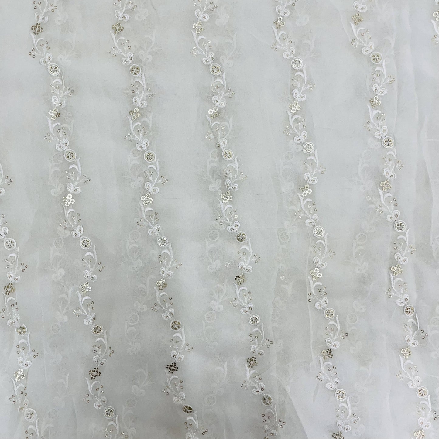 White Gold Thread Embroidery Sequence Dyeable Georgette Fabric - TradeUNO