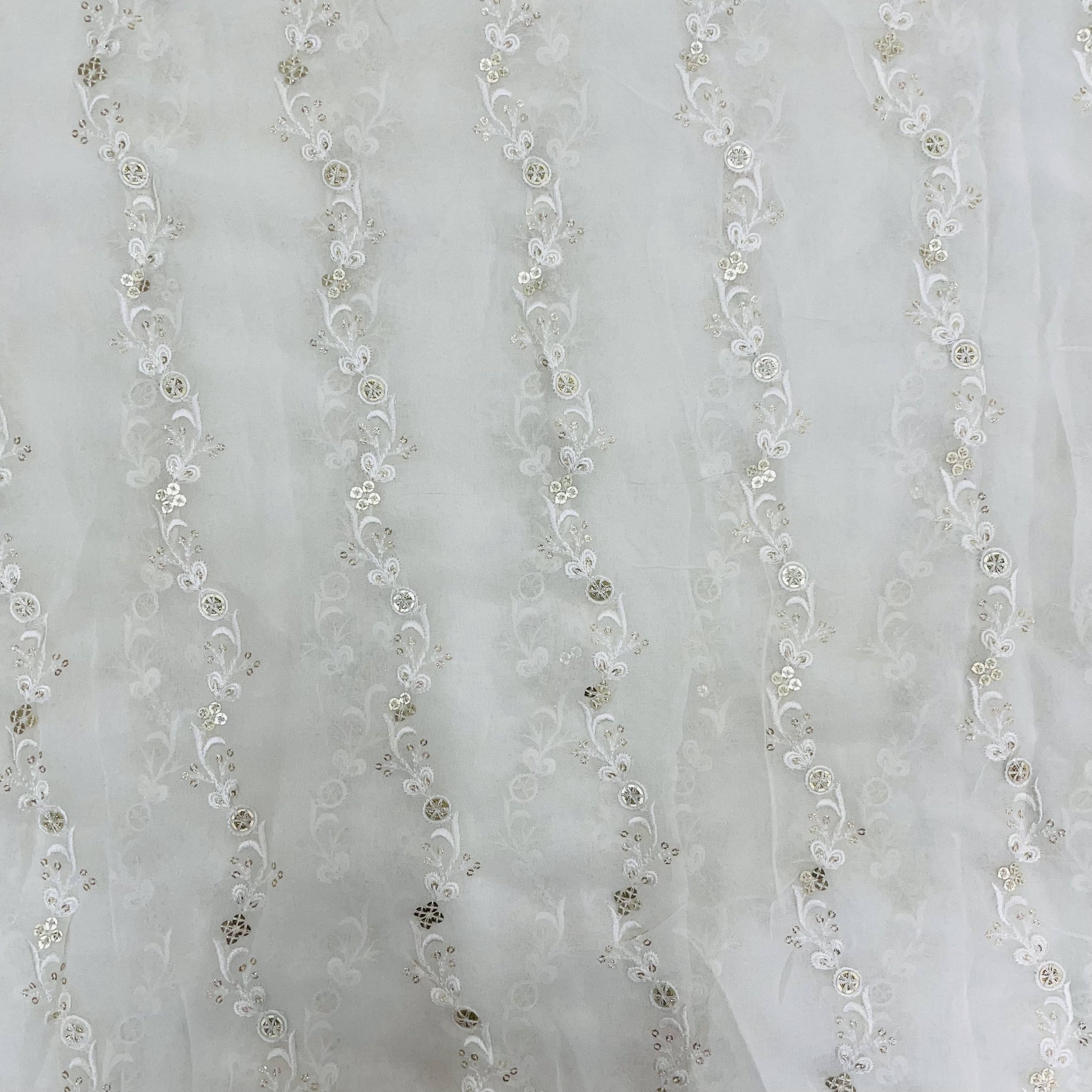 White Gold Thread Embroidery Sequence Dyeable Georgette Fabric - TradeUNO