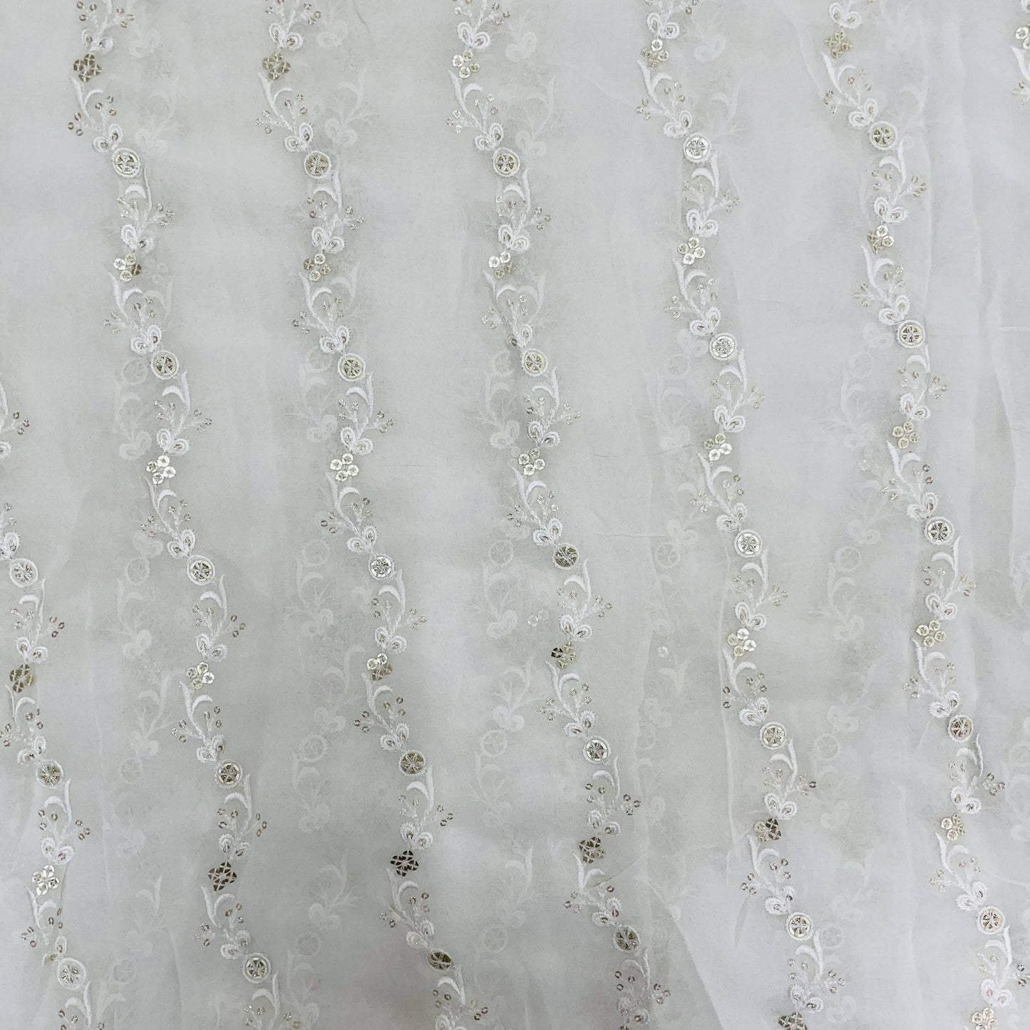 White Gold Thread Embroidery Sequence Dyeable Georgette TradeUNO Fabrics White Gold Thread Embroidery Sequence Dyeable Georgette TradeUNO Fabrics