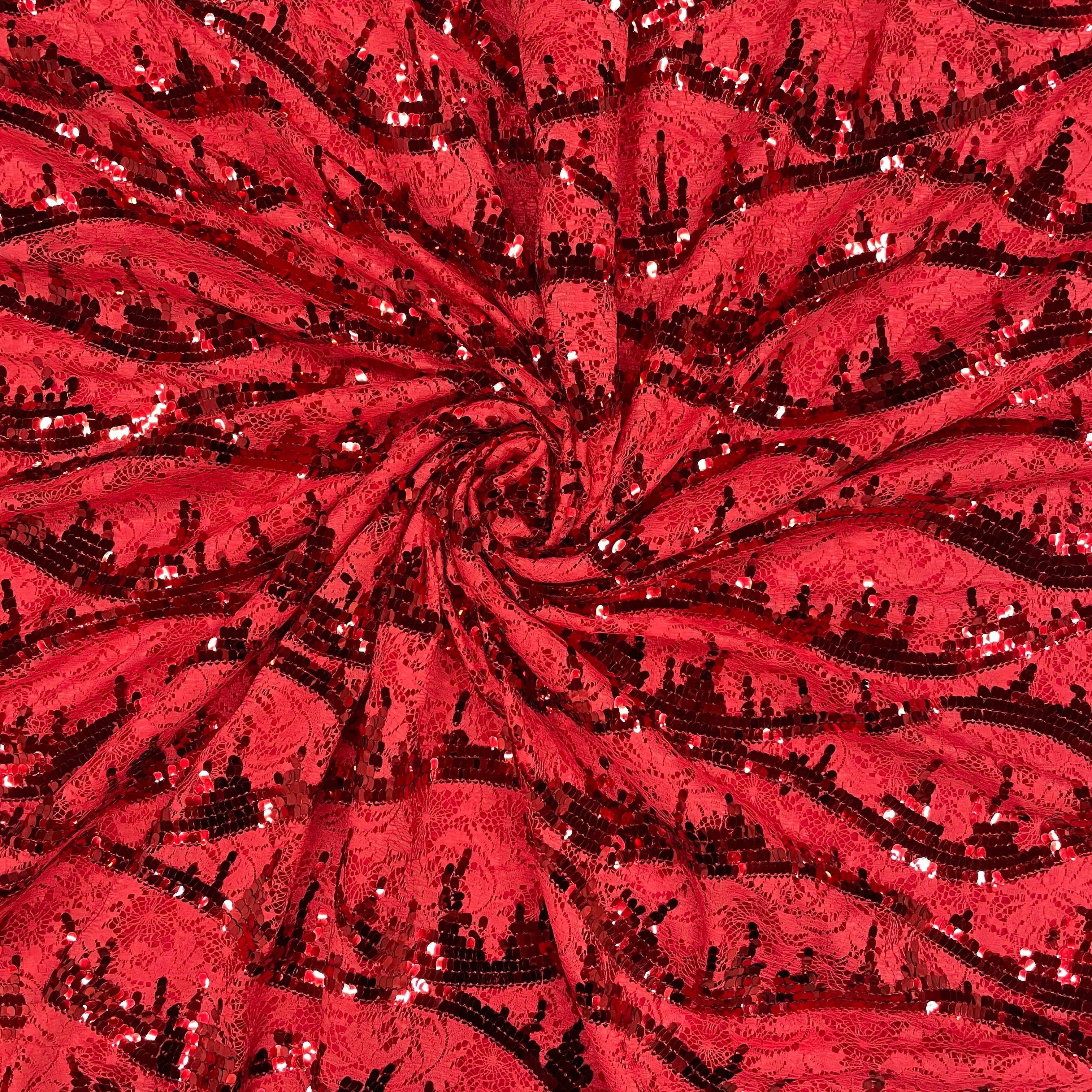 Red Lace Sequence Fabric - TradeUNO