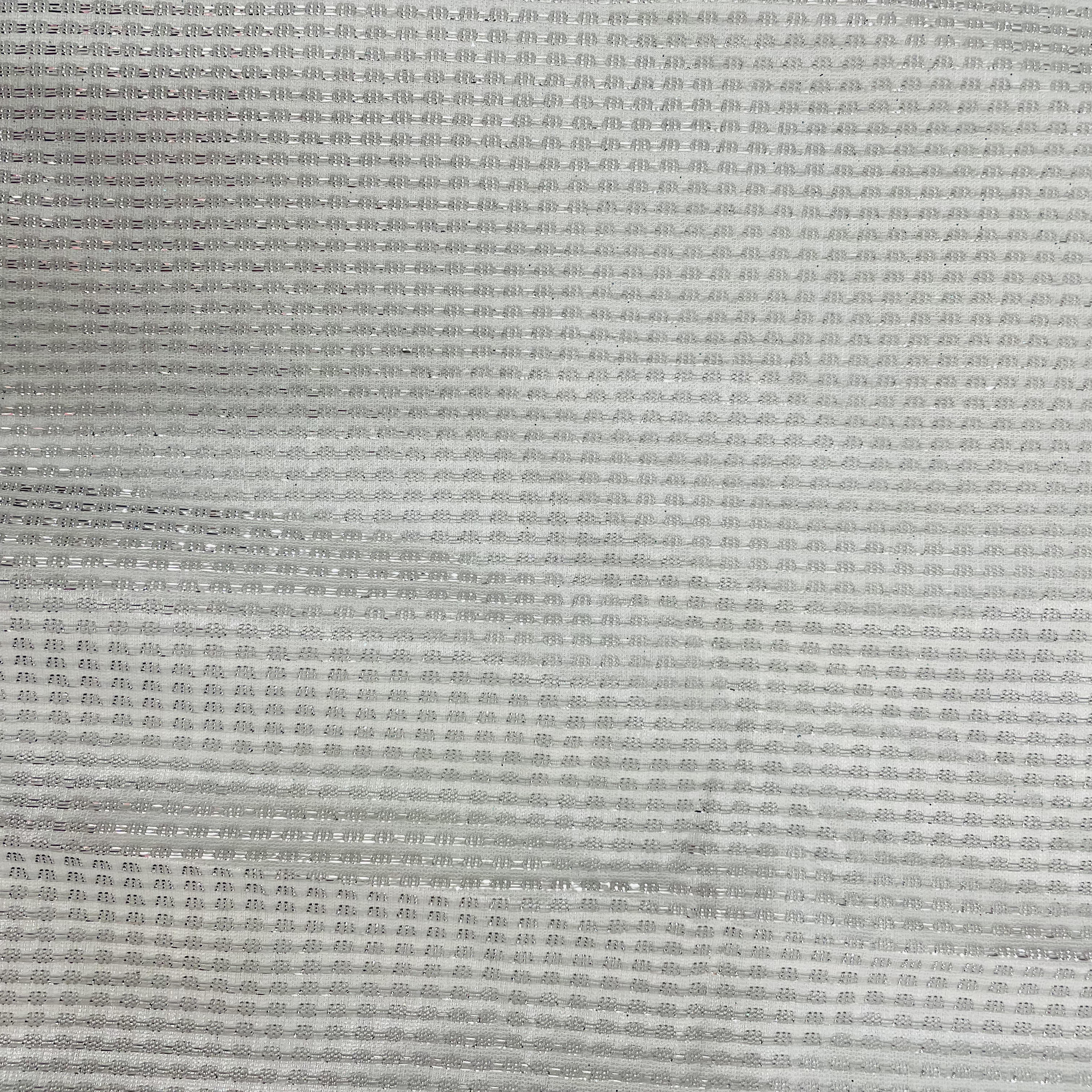 White With Silver Stripes Shimmer Imported Knit Fabric - TradeUNO