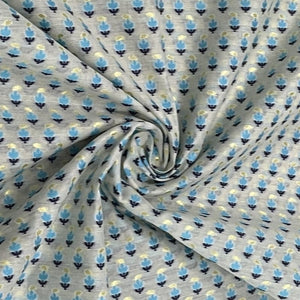 Premium Cream Blue Buti Work Chanderi Fabric