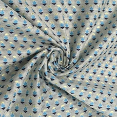 Premium Cream Blue Buti Work Chanderi Fabric