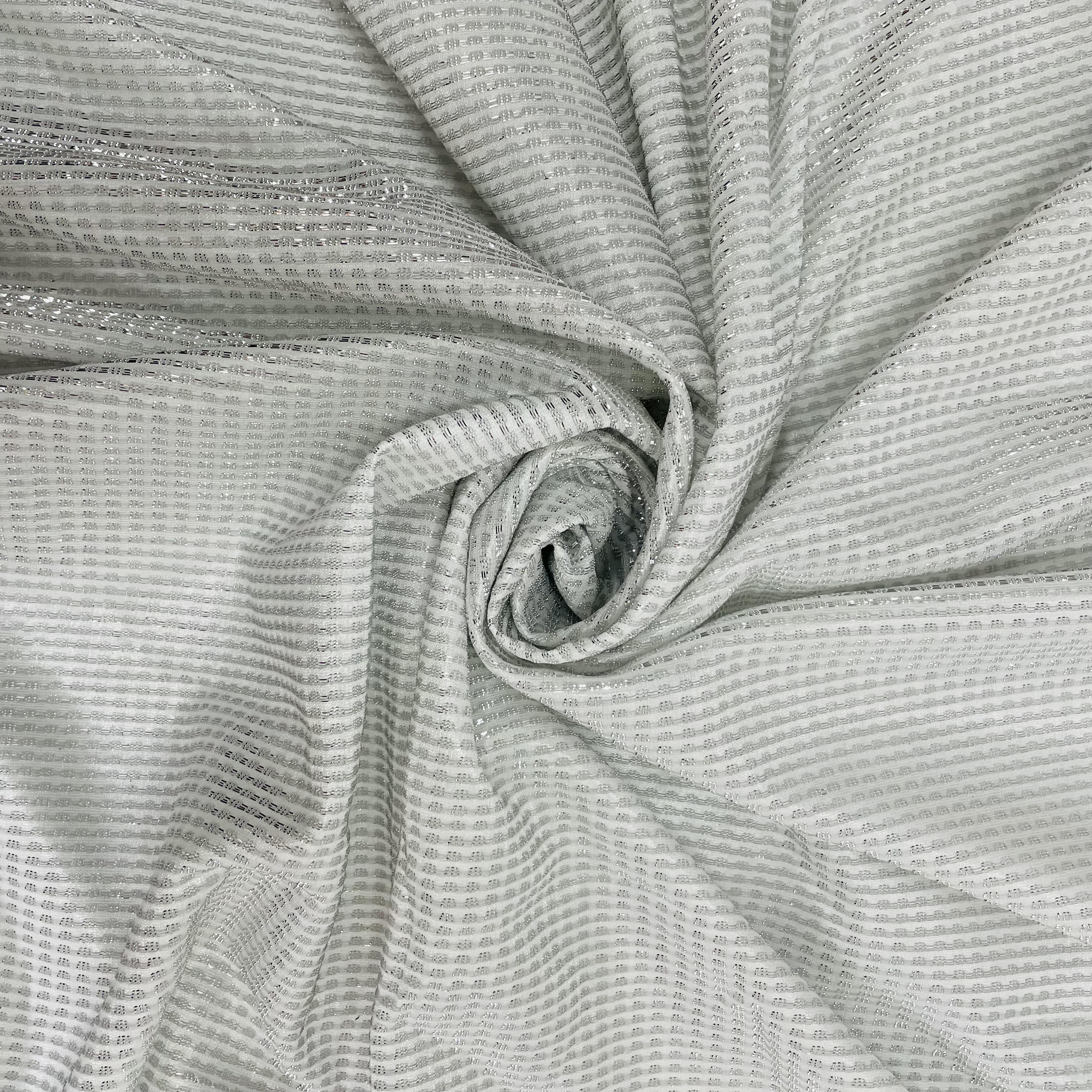 White With Silver Stripes Shimmer Imported Knit Fabric - TradeUNO