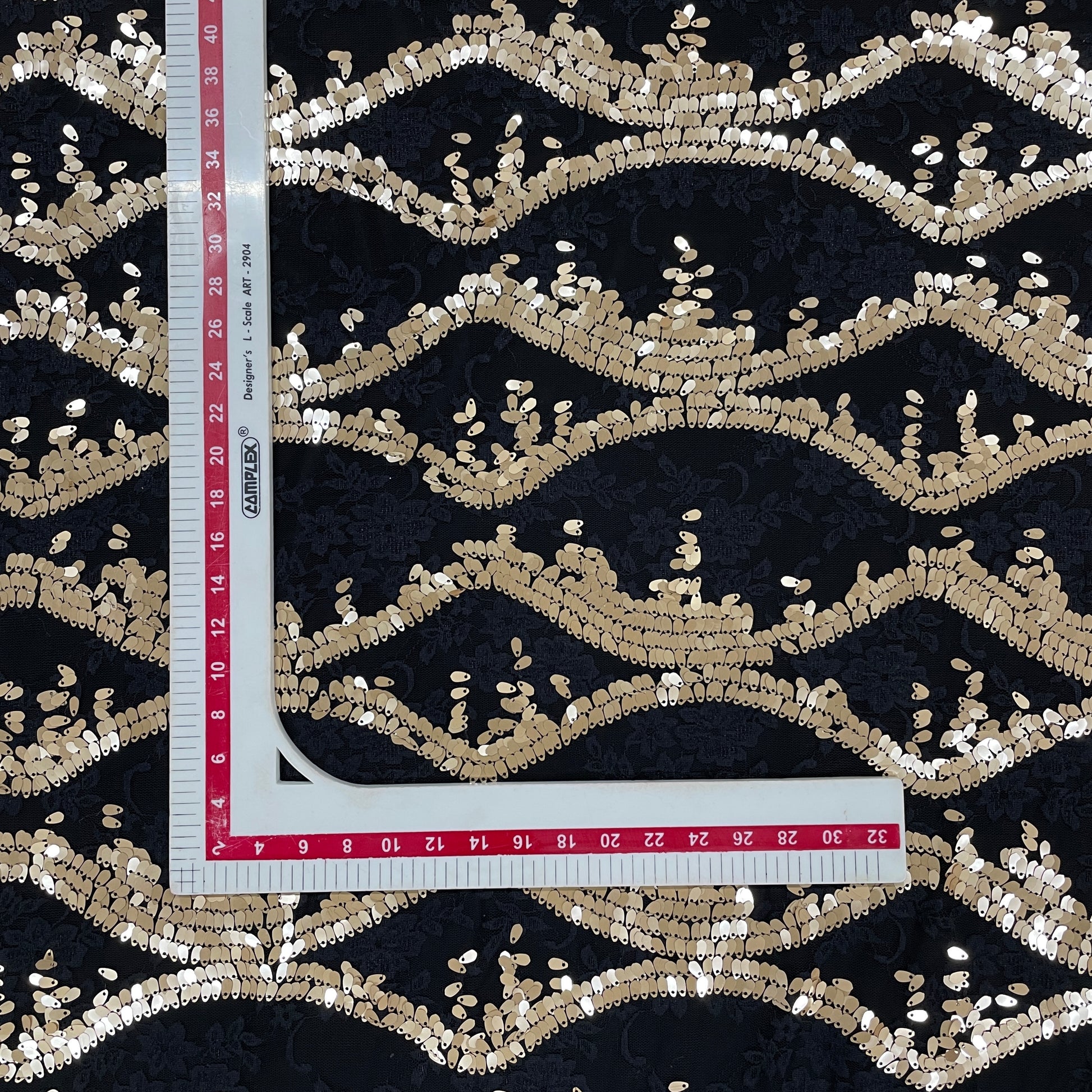 Black Gold Lace Sequence Fabric - TradeUNO