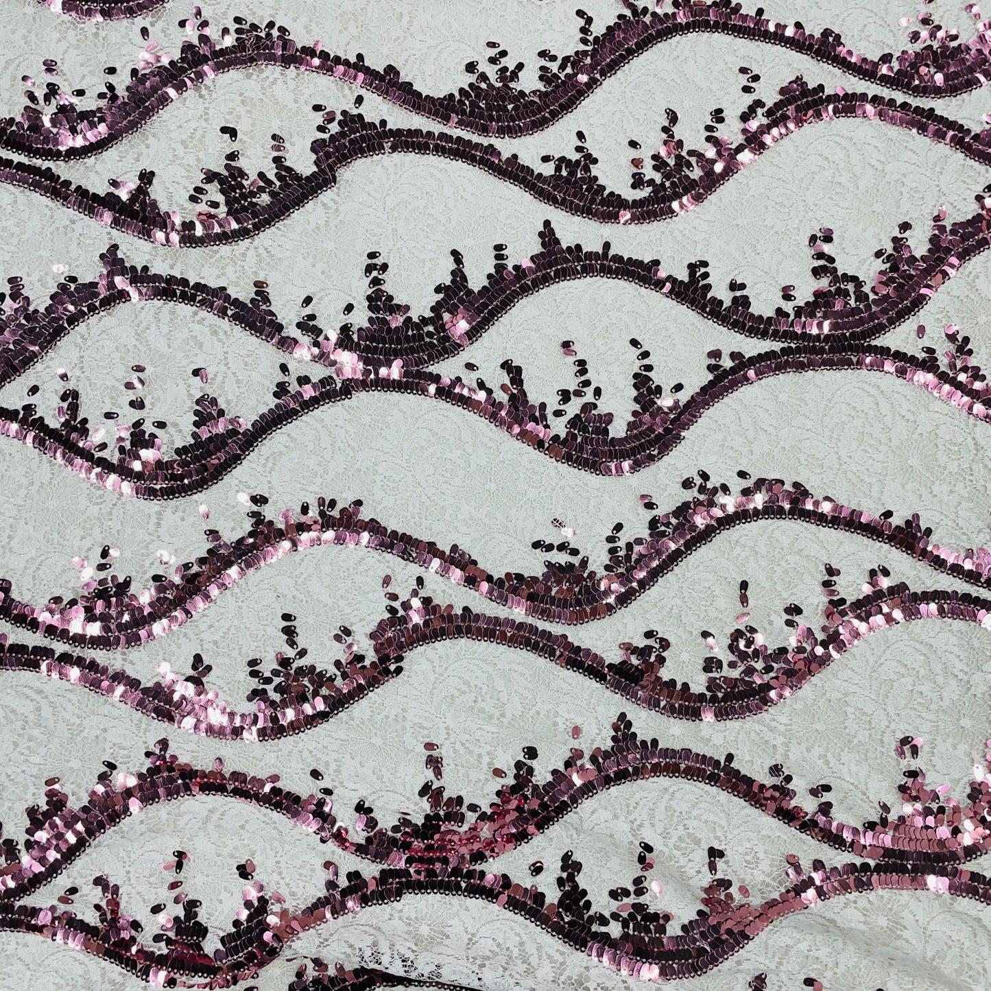 White & Pink Lace Embroidery Sequence Net Fabric - TradeUNO